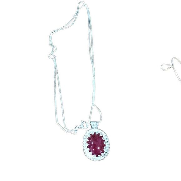 Necklace, Ruby and Sterling Silver Pendant, Handmade, Artisan, 18", NEW - Picture 2 of 5